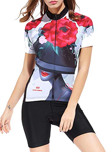 Mujer MTB Bicicleta Jersey Suit Verano Ciclismo Ropa Respirable Secado Rápido Manga Corta Ropa + 5D Gel Acolchado Pantalones Cortos + Reflexivo Tira + Tres Espalda Bolsillos S-L