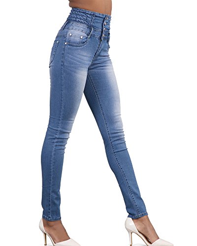 Mujer Pantalones Vaquero Skinny Push Up Pantalones Elástico Jeans Cintura Alta Azul Claro M