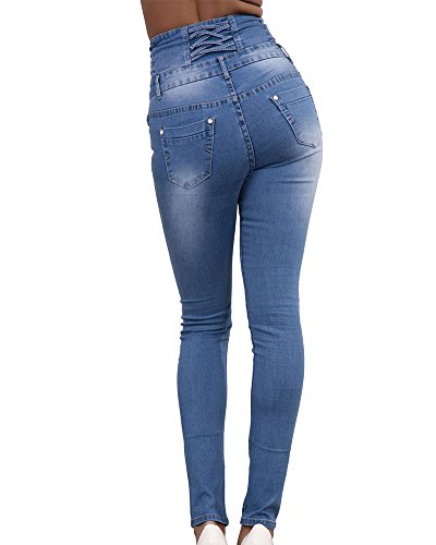 Mujer Pantalones Vaquero Skinny Push Up Pantalones Elástico Jeans Cintura Alta Azul Claro M