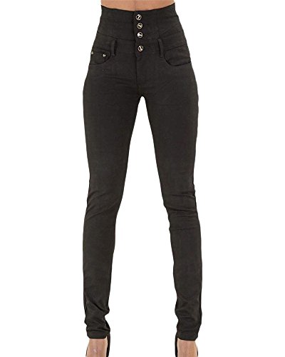 Mujer Pantalones Vaquero Skinny Push Up Pantalones Elástico Jeans Cintura Alta Negro XL