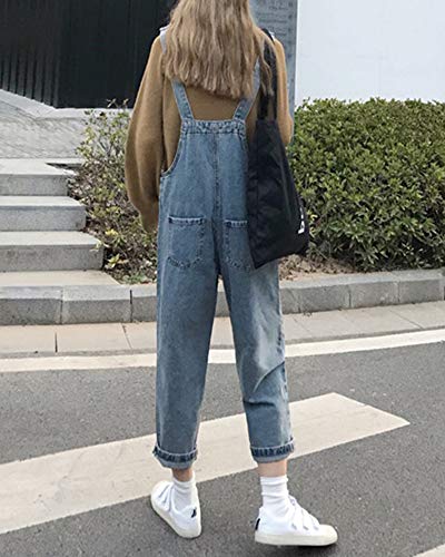 Mujer Petos Vaqueros Overalls Denim Jeans Elásticos Vaqueros Pantalones Largo Casual Elegante Petos Sueltas Azul XL