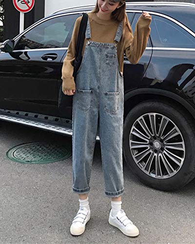 Mujer Petos Vaqueros Overalls Denim Jeans Elásticos Vaqueros Pantalones Largo Casual Elegante Petos Sueltas Azul XL