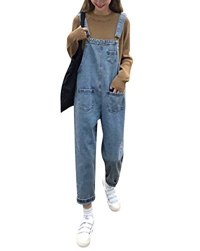 Mujer Petos Vaqueros Overalls Denim Jeans Elásticos Vaqueros Pantalones Largo Casual Elegante Petos Sueltas Azul XL