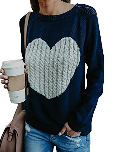 Mujer sudaderas Básico Punto Suéter de Moda O-Cuello Otoño Invierno Oversize Jerseys Blusas Abrigo Tops (Large, Azul)