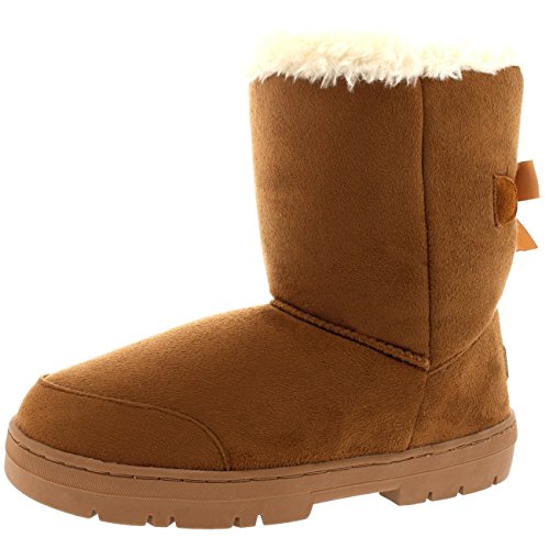 Mujer Un Arco De Piel Clásico De Altura Impermeable Invierno Rain Nieve Botas - Marrón Claro - 38