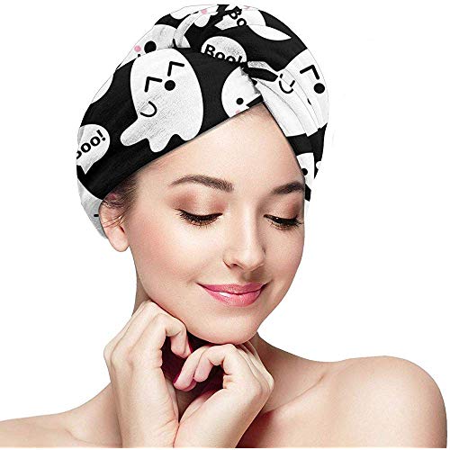 Mujeres Spooky Ghots Patrones Secado del Cabello Toalla Envoltura Súper Absorbente Suave Secado rápido Tapa de baño Envuelta Anti Frizz Ducha Turbante Twist