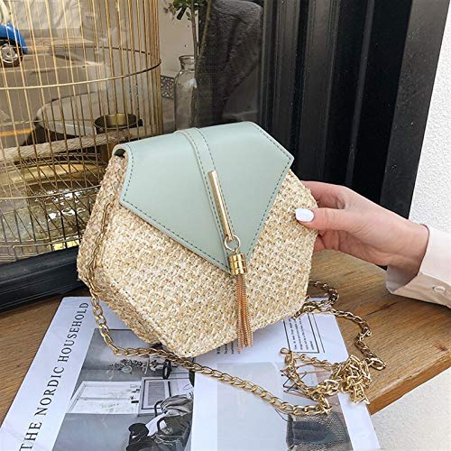 Multi-estilo Bolsa De Las Mujeres Hexagonal Tejido Paja + Bolsos De Cuero De Verano De Las Señoras Bolsos De Rattan Tejida A Mano Bolsos De Hombro De La Playa Nueva De La Manera Bolso Mensajero