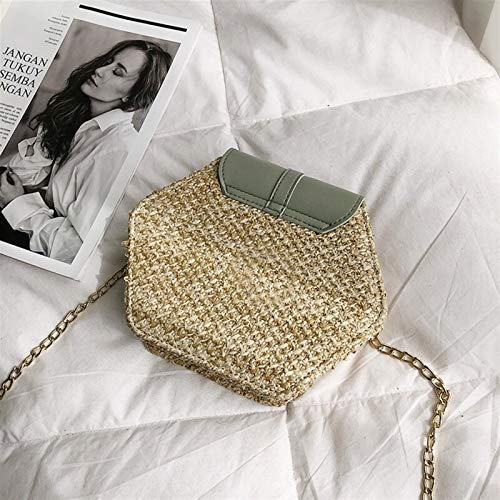Multi-estilo Bolsa De Las Mujeres Hexagonal Tejido Paja + Bolsos De Cuero De Verano De Las Señoras Bolsos De Rattan Tejida A Mano Bolsos De Hombro De La Playa Nueva De La Manera Bolso Mensajero