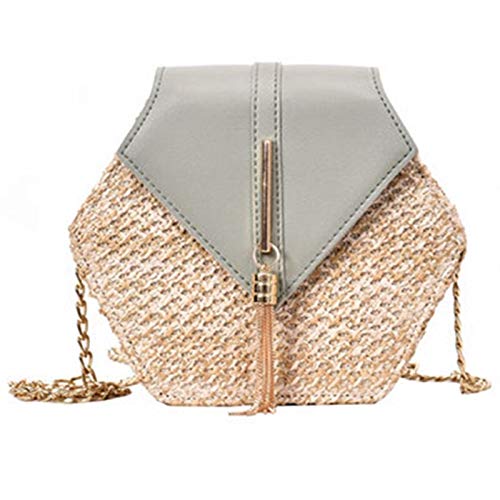 Multi-estilo Bolsa De Las Mujeres Hexagonal Tejido Paja + Bolsos De Cuero De Verano De Las Señoras Bolsos De Rattan Tejida A Mano Bolsos De Hombro De La Playa Nueva De La Manera Bolso Mensajero