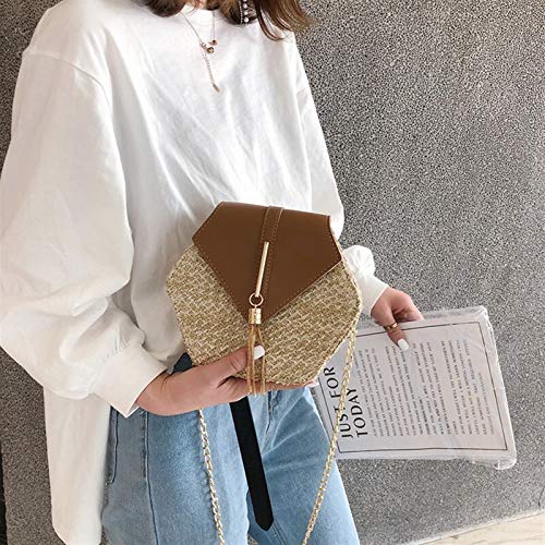 Multi-estilo Bolsa De Las Mujeres Hexagonal Tejido Paja + Bolsos De Cuero De Verano De Las Señoras Bolsos De Rattan Tejida A Mano Bolsos De Hombro De La Playa Nueva De La Manera Bolso Mensajero