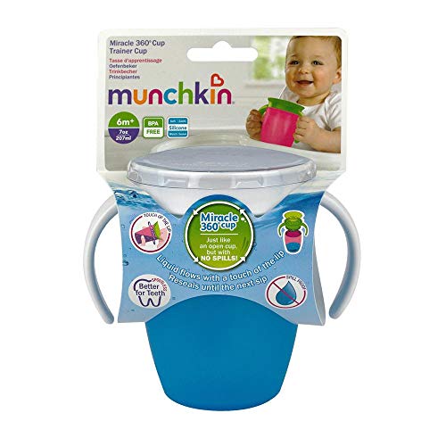 Munchkin Miracle 360°- Vaso antiderrames entrenamiento con asas, azul, 207 ml