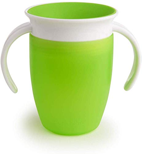 Munchkin Miracle 360° - Vaso de entrenamiento antiderrames con asas, verde, 207 ml