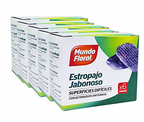 Mundo Floral. Estropajos jabonosos con detergente para Eliminar la Grasa de Utensilios de Cocina. Caja de 24 Packs de 6 uds: 144 estropajos en Total