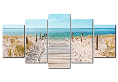murando - Cuadro en Lienzo 200x100 cm Mare Costa Impresión de 5 Piezas Material Tejido no Tejido Impresión Artística Imagen Gráfica Decoracion de Pared Naturaleza Paisaje c-B-0051-b-n