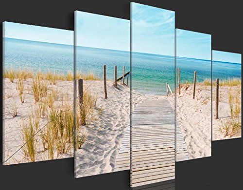 murando - Cuadro en Lienzo 200x100 cm Mare Costa Impresión de 5 Piezas Material Tejido no Tejido Impresión Artística Imagen Gráfica Decoracion de Pared Naturaleza Paisaje c-B-0051-b-n