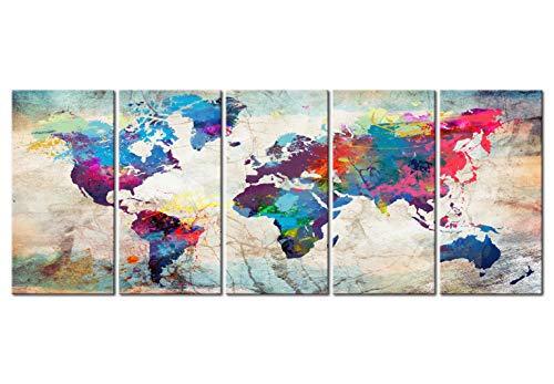 murando Cuadro Mapamundi 225x90 cm Impresión de 5 Piezas Material Tejido no Tejido Impresión Artística Imagen Gráfica Decoracion de Pared Mapa del Mundo Continente k-A-0179-b-n