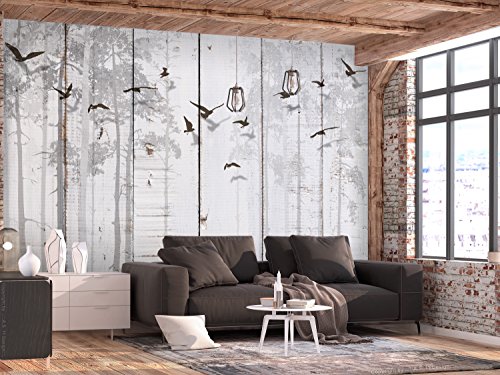murando Fotomurales Tablas 350x256 cm XXL Papel pintado tejido no tejido Decoración de Pared decorativos Murales moderna de Diseno Fotográfico Pajaro gris Arboles f-C-0178-a-a