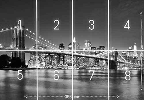 murimage Papel Pintado New York 366 x 254 cm Incluyendo Pegamento Fotomurales Manhattan Arquitectura Estados Unidos Ciudad USA Vista 3D Puente Brooklyn Bridge