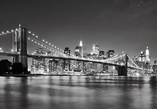 murimage Papel Pintado New York 366 x 254 cm Incluyendo Pegamento Fotomurales Manhattan Arquitectura Estados Unidos Ciudad USA Vista 3D Puente Brooklyn Bridge