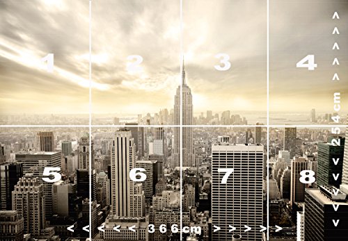 murimage Papel Pintado New York 366 x 254 cm Incluyendo Pegamento Fotomurales Manhattan Skyline Vista 3D Ciudad Paisaje Urbano EE.UU. Oficina