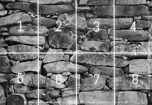 murimage Papel Pintado Piedras en Muro 366 x 254 cm Incluyendo Pegamento Fotomurales Vista 3D Blanco y Negro Casa Rural Sala Living Baño