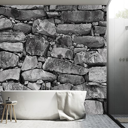 murimage Papel Pintado Piedras en Muro 366 x 254 cm Incluyendo Pegamento Fotomurales Vista 3D Blanco y Negro Casa Rural Sala Living Baño