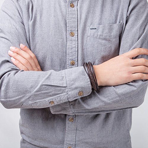 murtoo Pulsera Hombre Cuero Acero Inoxidable Cierre Magnética Negro Cuero Marrón Negro Trenzada Brazalete Marrón 20-22cm