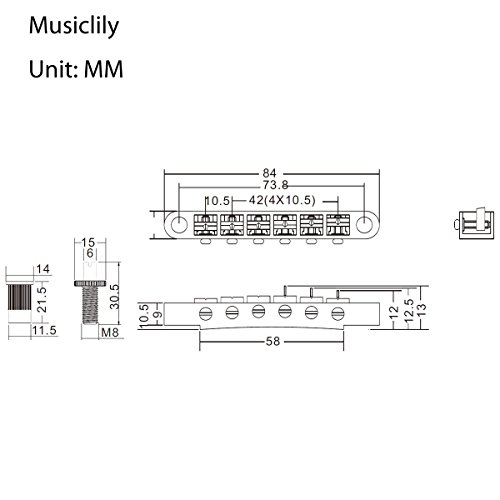 Musiclily Pro 52,5mm TOM Puente Tune-o-matic Bridge para para China Hizo Epiphone Les Paul Reemplazo de Guitarra, Níquel