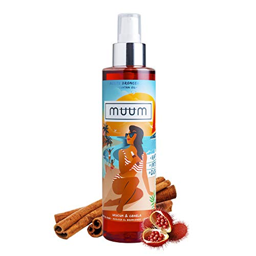 muum - Aceite Bronceador de Urucum y Canela - Acelerador del Bronceado con Antioxidantes Naturales, Hidrata y previene manchas y arrugas - Bronceado de tono dorado y natural - 200 ml.