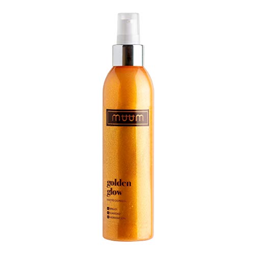 muum - Golden Glow loción hidratante con brillo, con Aloe Vera - Tonificante, iluminadora y anti imperfecciones - Partículas con efecto brillo - Revitaliza y rejuvenece tu piel - 200 ml.