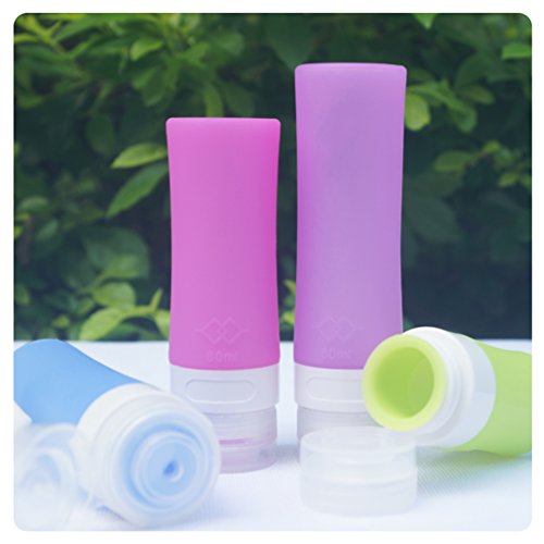 MUUZONING Botellas de Viaje de Silicona, 100% BPA Gratis Recipientes rellenables portátiles a Prueba de Fugas para champú, Acondicionador,Loción, artículos de tocador(4 Unidades) -80ml
