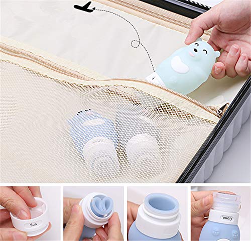 MUUZONING Botellas de Viaje de Silicona,100% BPA Gratis Recipientes rellenables portátiles a Prueba de Fugas para champú,Acondicionador,Loción,artículos de tocador(4 Unidades) -Oso Lindo