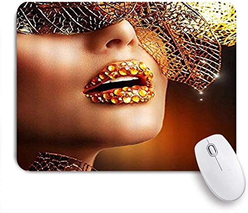 MUYIXUAN Alfombrilla Raton Maquillaje Mujer Labios Diamante Hoja Dorada Novedad Alfombrilla Gaming Alfombrilla para computadora con Base de Goma Antideslizante,240×200×3mm