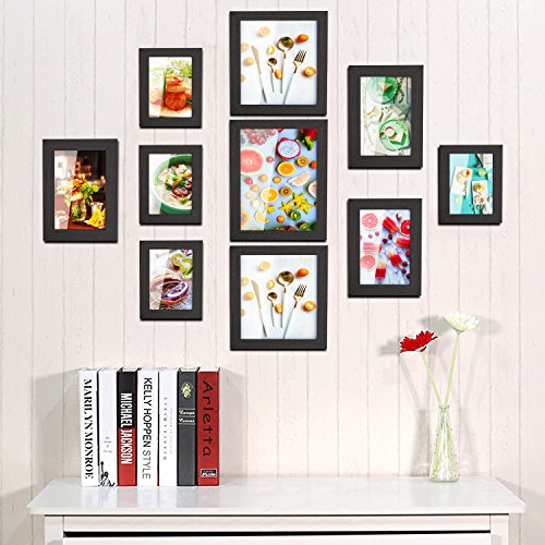 MVPower Set de 10 marcos de fotos con cubierta de cristal fotográfico Collage de fotos de 4 PCS 10 * 15 cm 3 PCS, 13 * 18cm 2 PCS,20 * 20cm 1 PCS, 20 * 25 cm decoración de la casa del póster (negro)