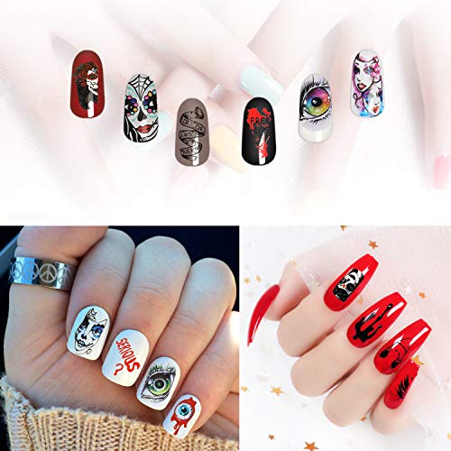 Mwoot 25 Hojas Halloween Pegatinas Uñas, 3D Pegatina Decoracion para las Uñas Decal DIY Etiqueta Decoración Arte Adhesivos