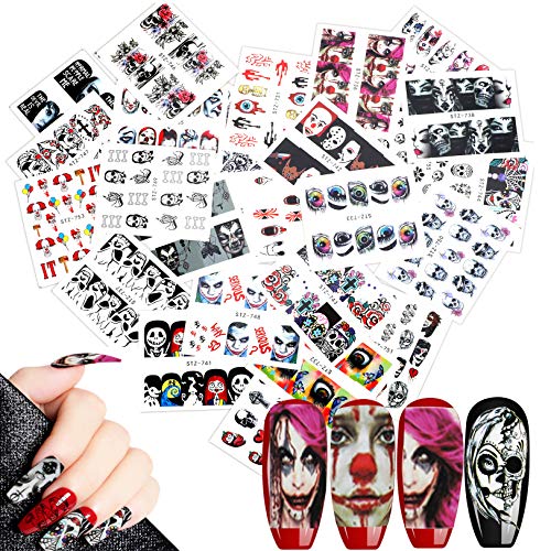 Mwoot 25 Hojas Halloween Pegatinas Uñas, 3D Pegatina Decoracion para las Uñas Decal DIY Etiqueta Decoración Arte Adhesivos
