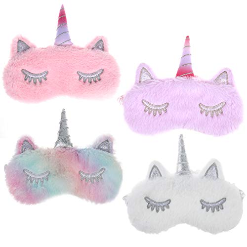 MWOOT 4 Piezas Unicornio Máscara para Dormir, Antifaz suave y ligera para dormir para niñas, adolescentes, mujeres, cubierta para los ojos, fiesta de unicornio