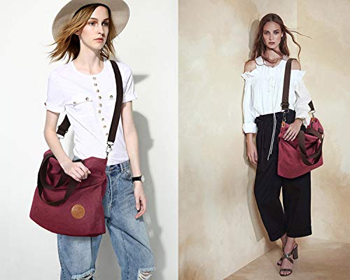Myhozee Bolsos de Mujer,Bolso Bandolera Mujer Bolso Lona de Hombro Bolso Tote Bolso Shopper Bolso de Mano para Multifuncional -Vino Rojo