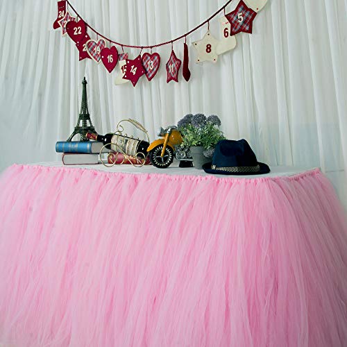 MYMM Falda de Mesa, Gasa de Escritorio romántica de Tul, decoración de Mesa, Mantel de Copo de Nieve del país de Las Maravillas, para Baby Shower, Boda, cumpleaños, día de San Valentín Navidad (3FT)