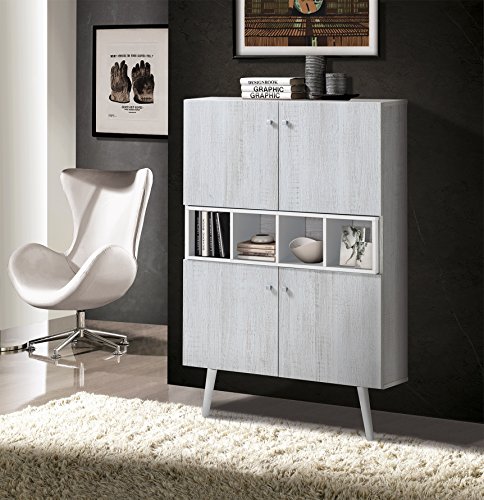 Myoshome - Zapatero Decorativo en Roble Polar y Blanco 80 x 120 x 24 cm Zeus