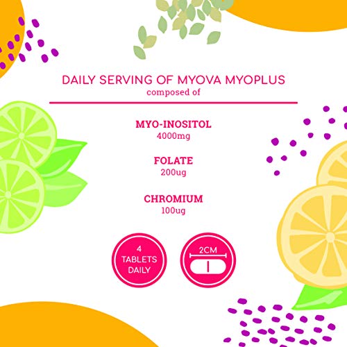 MyOva Myo-plus - Suplemento natural para síndrome de ovario poliquístico (SOP) - 4000 mg mioinositol, 200 µg folato, 100 µg cromo - 120 cápsulas