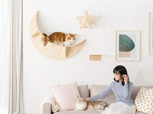 MYZOO Luna, Wall Mounted Cat Shelves, Cat Tree, Made of Solid Wood (Pine)