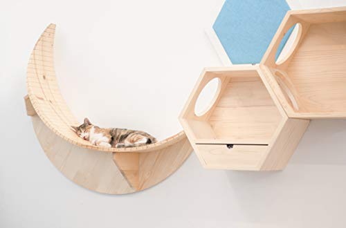MYZOO Luna, Wall Mounted Cat Shelves, Cat Tree, Made of Solid Wood (Pine)