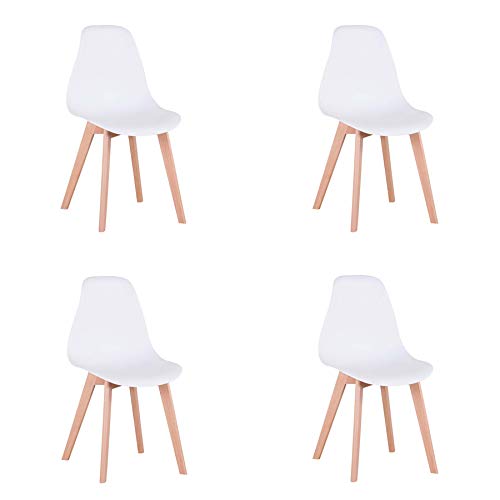N / A ACK de 4 sillas Comedor, sillas de diseño nórdico con Patas en Madera Maciza, sillas para Sala de Estar, Cocina, Oficina (Blanco)