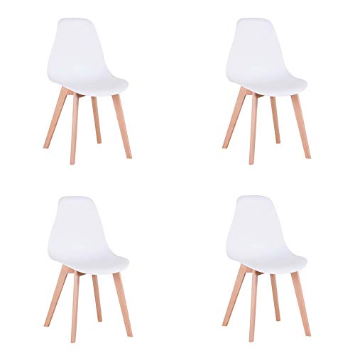 N / A ACK de 4 sillas Comedor, sillas de diseño nórdico con Patas en Madera Maciza, sillas para Sala de Estar, Cocina, Oficina (Blanco)