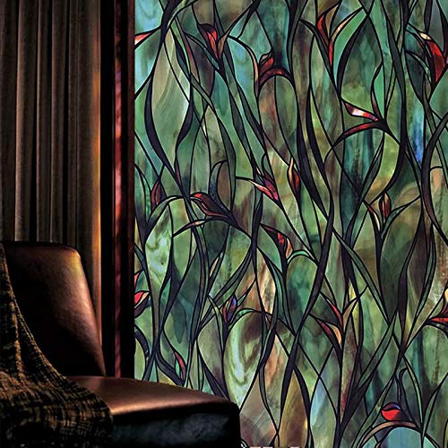 N / A Película de Ventana de orquídea Colorida Pegatina de impresión de vidrieras sin Pegamento 3D preservación estática película de decoración del hogar A28 30x100cm