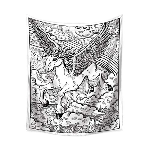 N / A Pintura Negra Tapiz Floral Ola en Blanco y Negro Tapiz Colgante de Pared Flor Sirena patrón Tapiz decoración del Dormitorio Tapiz Fondo Tela A4 130x150cm