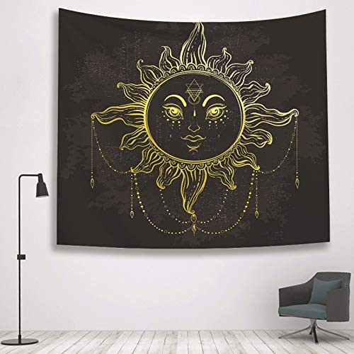 N / A Tapicería psicodélica en Blanco y Negro brujería Tapiz para Colgar en la Pared Luna Sol Estrella Imprimir Tarot Manta Tirar Manta decoración del hogar Tapiz Tapiz A17 150x200cm