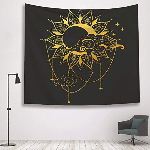 N / A Tapicería psicodélica en Blanco y Negro brujería Tapiz para Colgar en la Pared Luna Sol Estrella Imprimir Tarot Manta Tirar Manta decoración del hogar Tapiz Tapiz A17 150x200cm