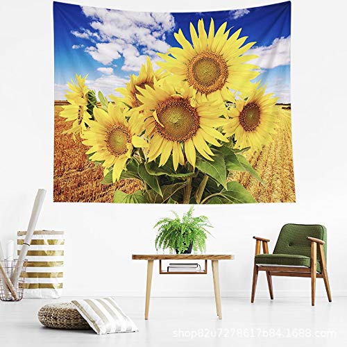 N / A Tapiz de Girasol Colgante de Pared Pintura Boho decoración de Pared Tapiz de Flor Amarilla Cielo de Verano Azul decoración del hogar Manta Fondo de Dormitorio Tapiz de Tela A1 150x200cm